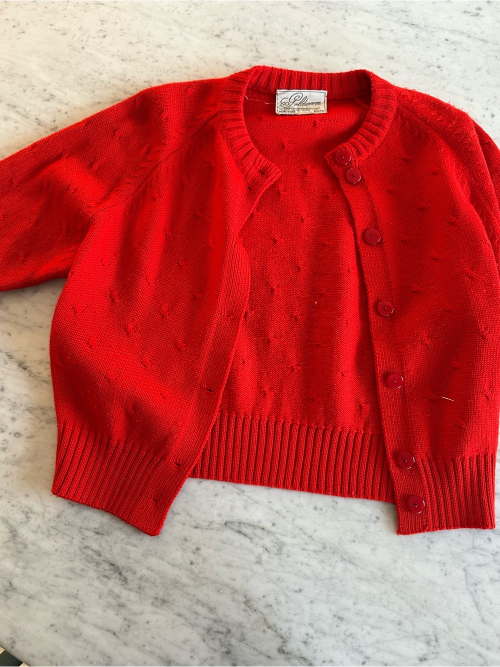 Vintage wool Bright Red Knit Cardigan Sweater